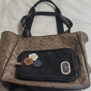 Coach Tan and Black Signature Tote